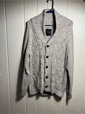 Shawl Collar Cable Knit Cardigan Sweater - Light Gray